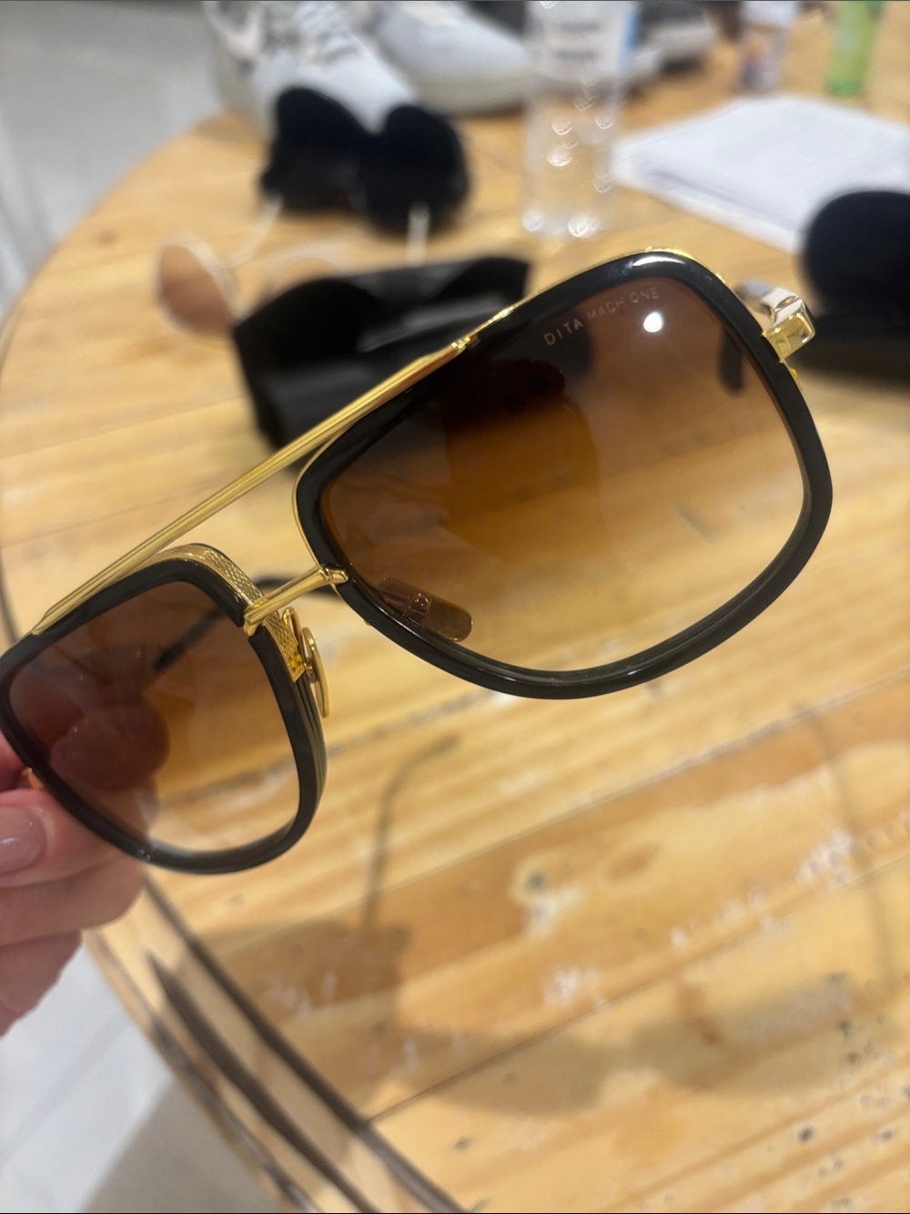 DITA Gold Frame Sunglasses with Black Rims and Brown Gradient Lenses